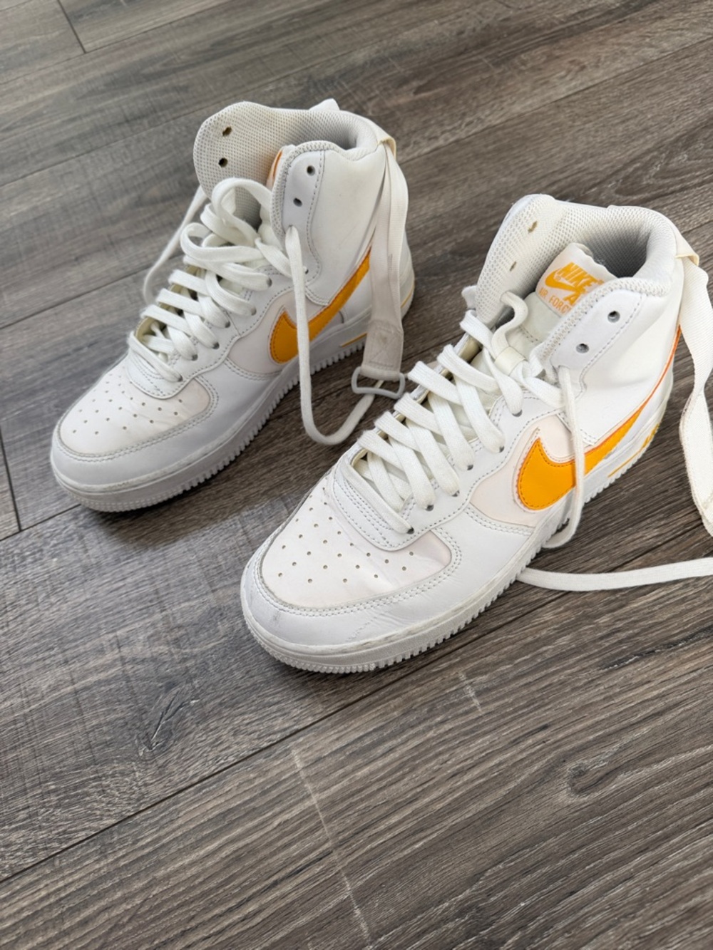 Nike High Top Sneakers - White with Yellow Swoosh